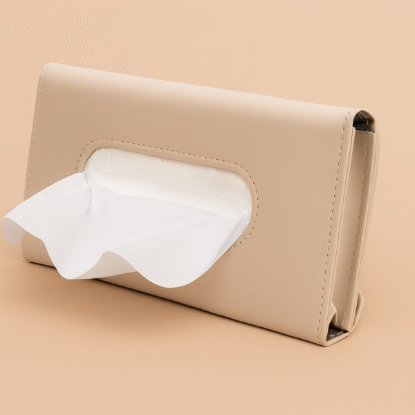 Beige Car Sun Visor Tissue Box