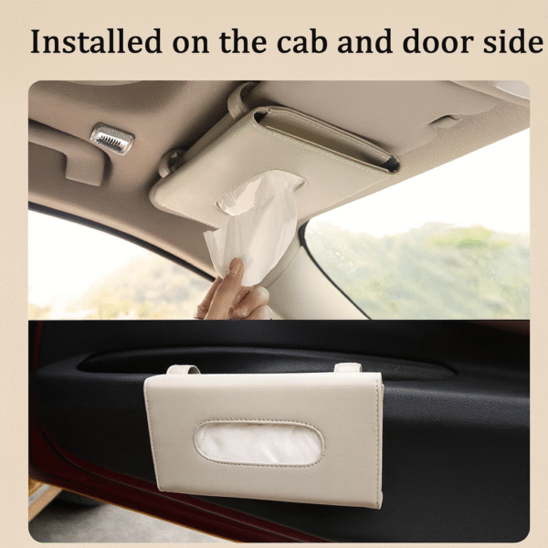 Beige Car Sun Visor Tissue Box - Image 2