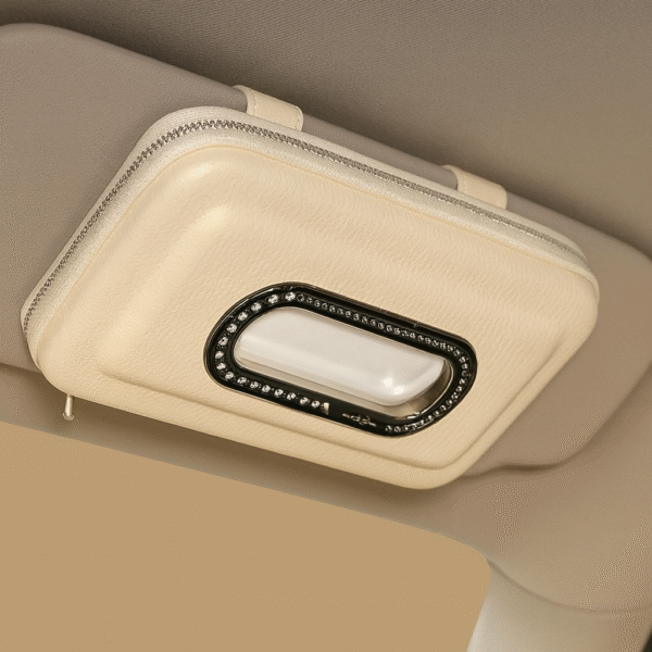 Beige Car Sun Visor Tissue & Mask Holder - Image 3