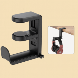 Black Rotating Headphone Stand with Cable Clip