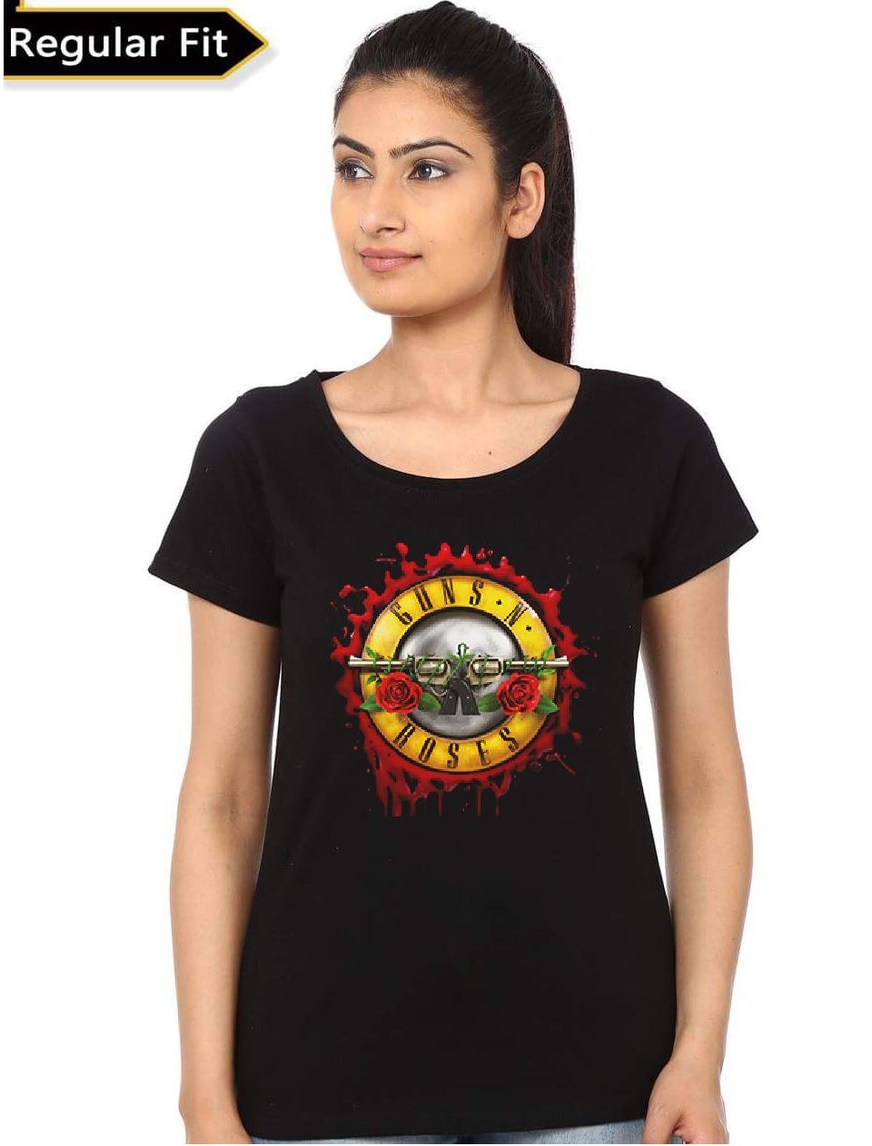 Guns And Roses Girl's Black T-Shirt